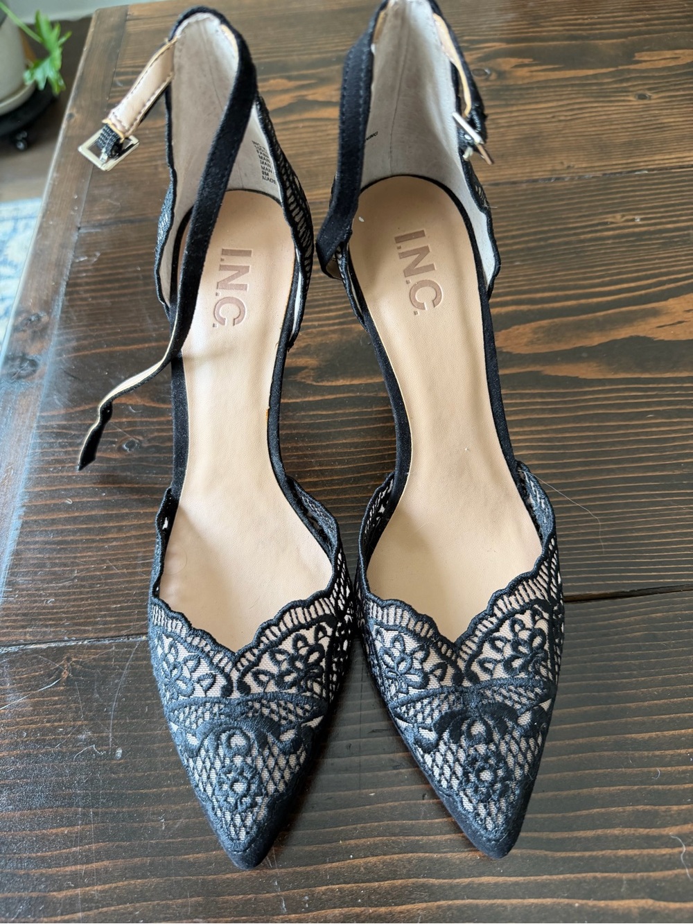 INC International Concepts Black Lace Pointed Slingback Heels